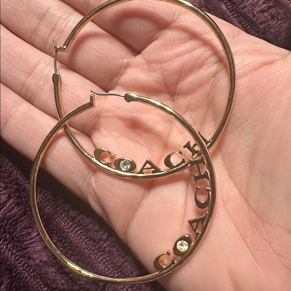 Coach Gold Logo Hoop Earrings